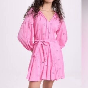 Velvet by Graham & Spencer Pink Eyelet Tie-Waist Mini Dress